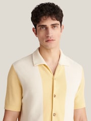 Peckham Rye Yellow Open Stitch Panel Short Sleeves Revere Shirt - Image 5 of 9