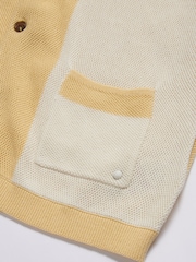 Peckham Rye Yellow Open Stitch Panel Short Sleeves Revere Shirt - Image 8 of 9