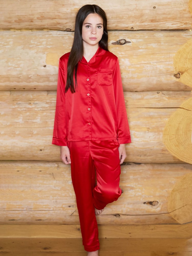The Little Tailor Red Satin Button Through Pyjamas - Image 1 of 3
