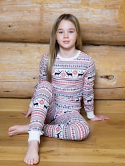 The Little Tailor Cream Cotton Reindeer Fairisle Pattern Christmas Pyjamas - Image 1 of 6