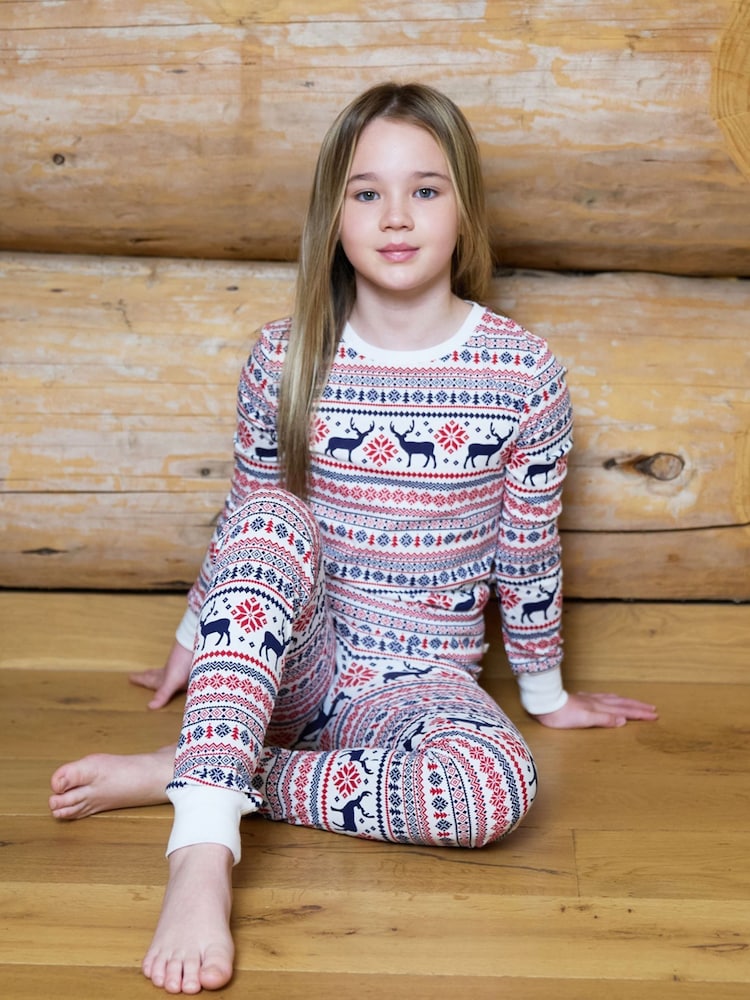 The Little Tailor Cream Cotton Reindeer Fairisle Pattern Christmas Pyjamas - Image 1 of 6