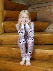 The Little Tailor Cream Cotton Reindeer Fairisle Pattern Christmas Pyjamas - Image 4 of 6
