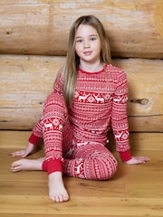 The Little Tailor Red Cotton Reindeer Fairisle Pattern Christmas Pyjamas - Image 1 of 5