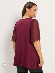 Yours Curve Red Angel Sleeve Pleated Swing Top - Image 3 of 6