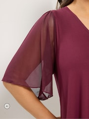 Yours Curve Red Angel Sleeve Pleated Swing Top - Image 4 of 6