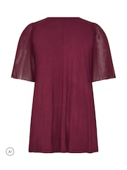 Yours Curve Red Angel Sleeve Pleated Swing Top - Image 6 of 6
