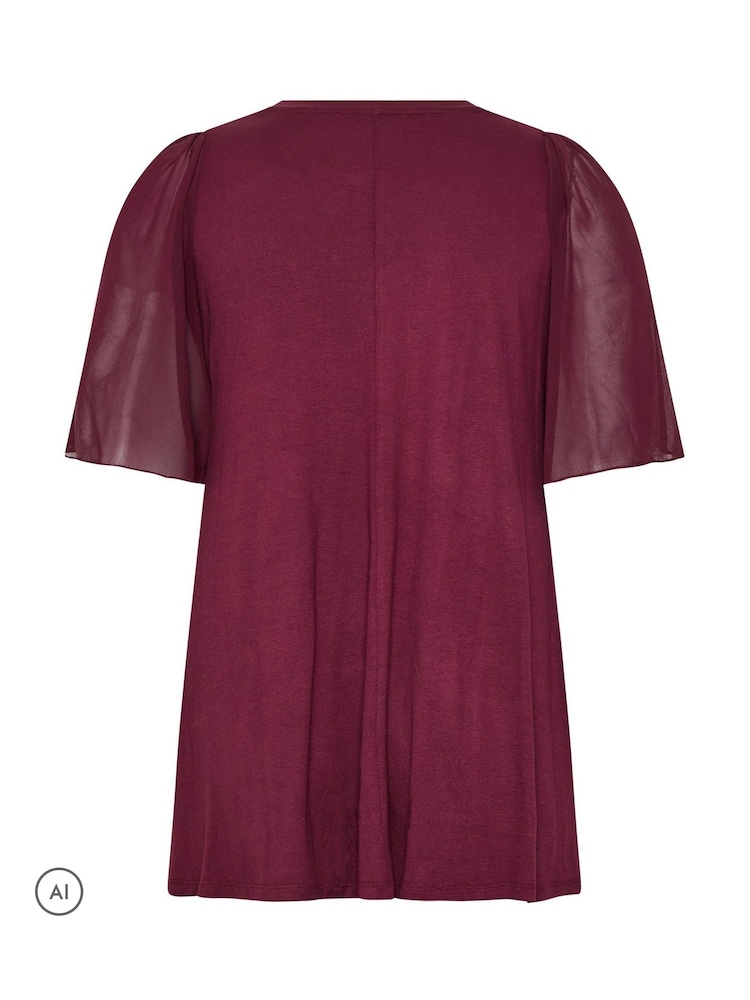 Yours Curve Red Angel Sleeve Pleated Swing Top - Image 6 of 6