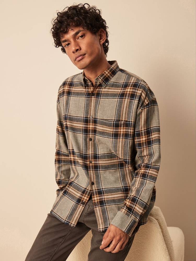 Grey Check Long Sleeve Shirt - Image 1 of 7 Grey Check Long Sleeve Shirt - Image 1 of 7
