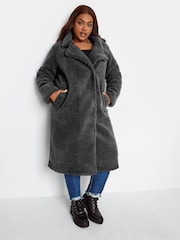 Yours Curve Black Maxi Borg Coat - Image 3 of 4