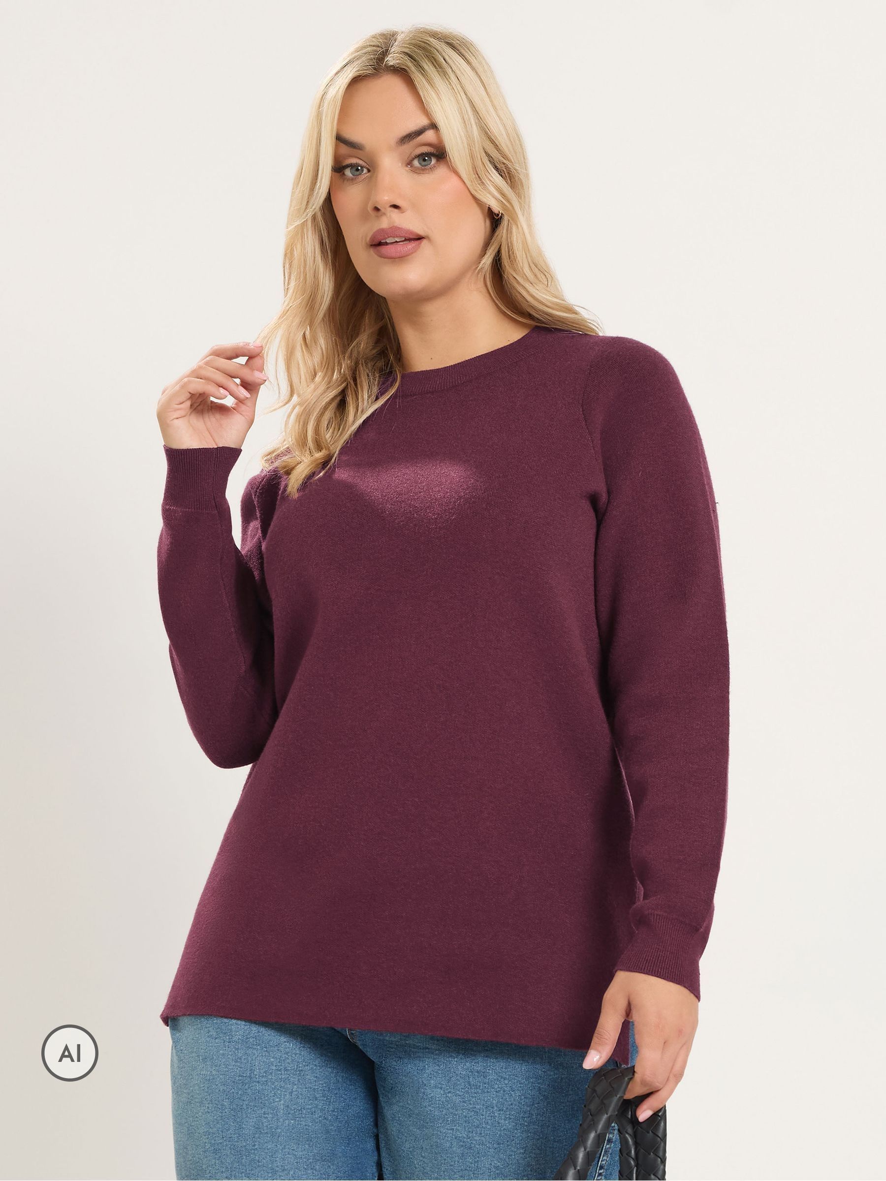 Yours Women's Burgundy Crew Neck Knitted Premium Jumper In Size 30-32 - Image 2