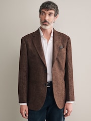 Rust Brown Signature Moons British Wool Textured Blazer - Image 1 of 5