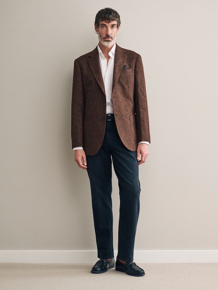 Rust Brown Signature Moons British Wool Textured Blazer - Image 1 of 5