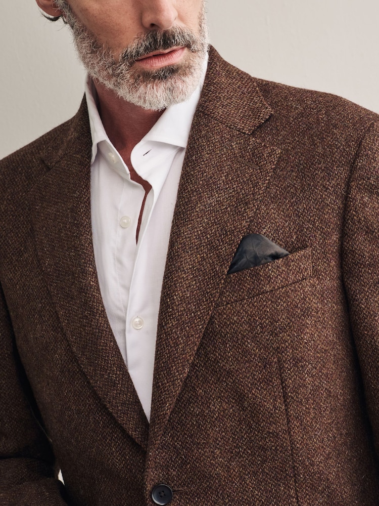 Rust Brown Signature Moons British Wool Textured Blazer - Image 4 of 5