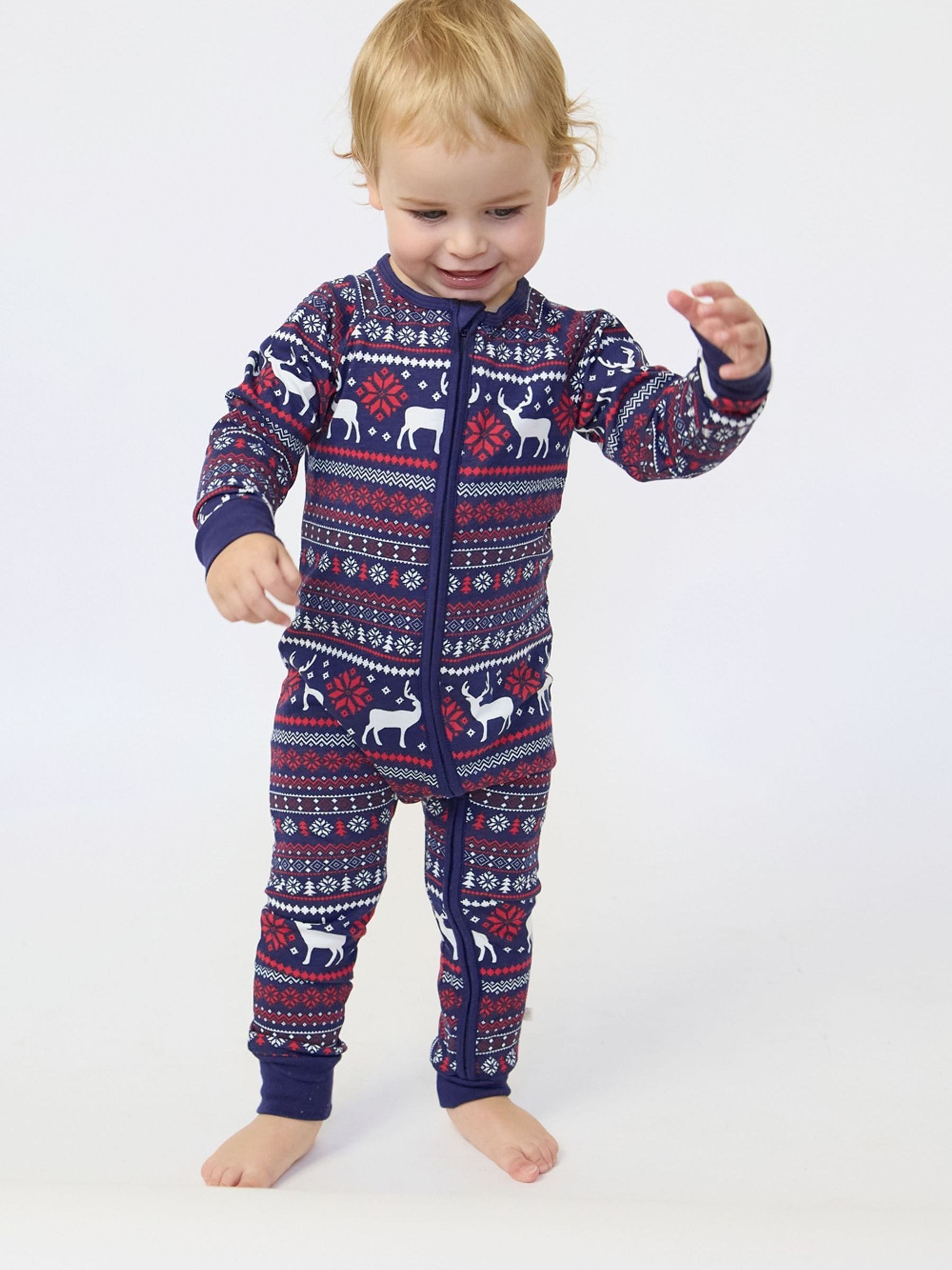 The Little Tailor Red Cotton Reindeer Fairisle Pattern Christmas Onesie view 1