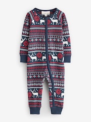 The Little Tailor Blue Cotton Reindeer Fairisle Pattern Christmas Onesie - Image 4 of 7