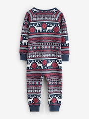 The Little Tailor Blue Cotton Reindeer Fairisle Pattern Christmas Onesie - Image 5 of 7