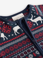 The Little Tailor Blue Cotton Reindeer Fairisle Pattern Christmas Onesie - Image 6 of 7