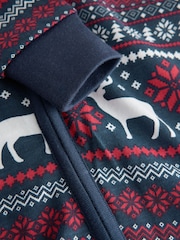 The Little Tailor Blue Cotton Reindeer Fairisle Pattern Christmas Onesie - Image 7 of 7