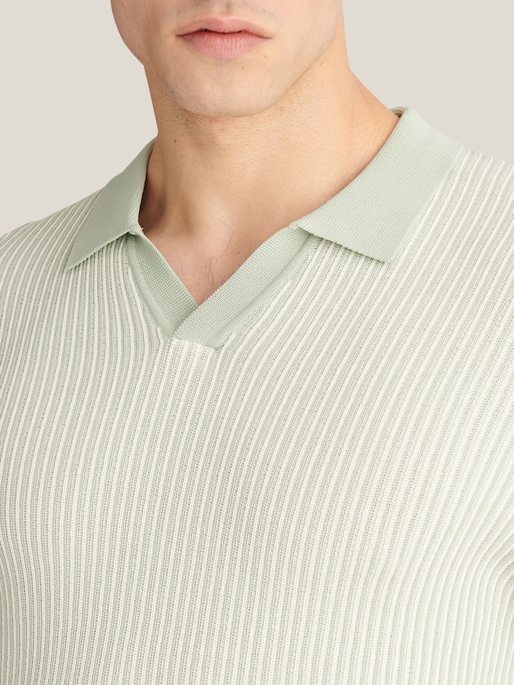 Peckham Rye Green Open Collar Short Sleeves Knitted Polo - Image 6 of 6 Peckham Rye Green Open Collar Short Sleeves Knitted Polo - Image 6 of 6