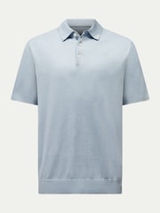 Peckham Rye Blue Textured Rib Short Sleeves Knitted Polo Shirt - Image 1 of 5