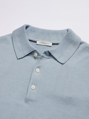 Peckham Rye Blue Textured Rib Short Sleeves Knitted Polo Shirt - Image 3 of 5