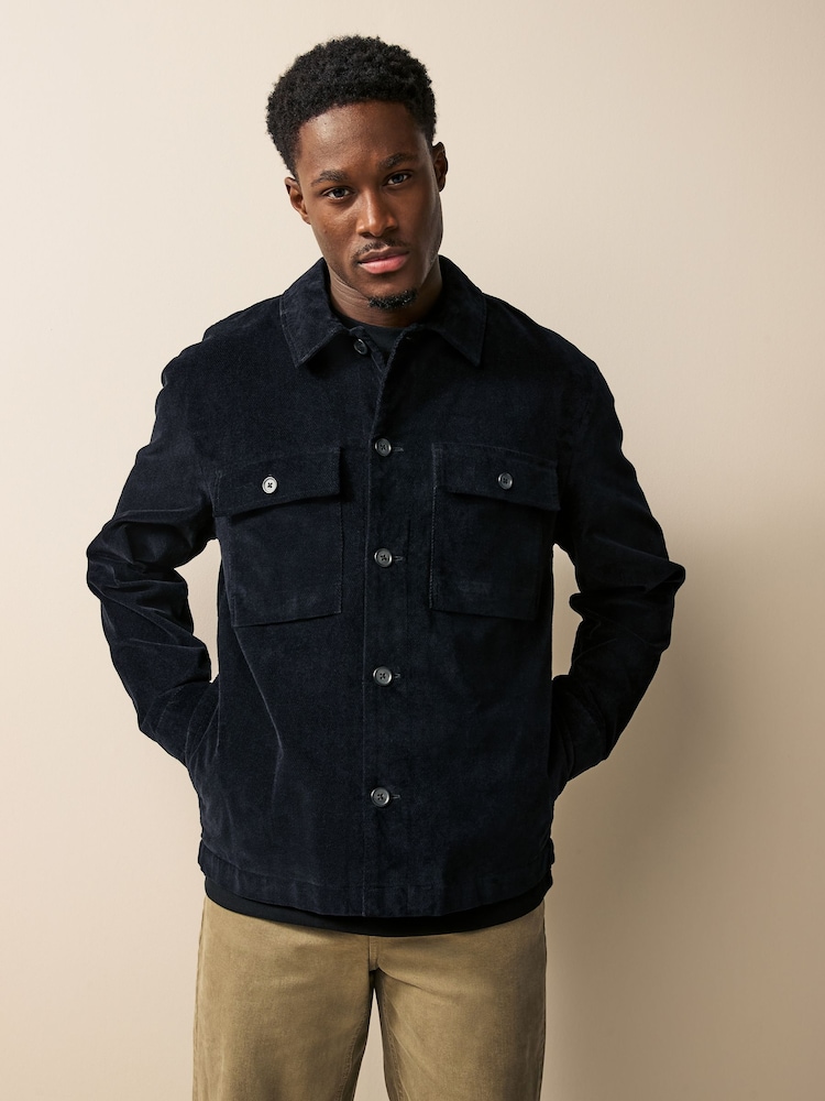 Black Micro Corduroy Shacket - Image 1 of 10