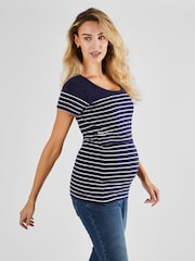JoJo Maman Bébé Navy White Stripe Breton Stripe Nursing T-Shirt - Image 1 of 5