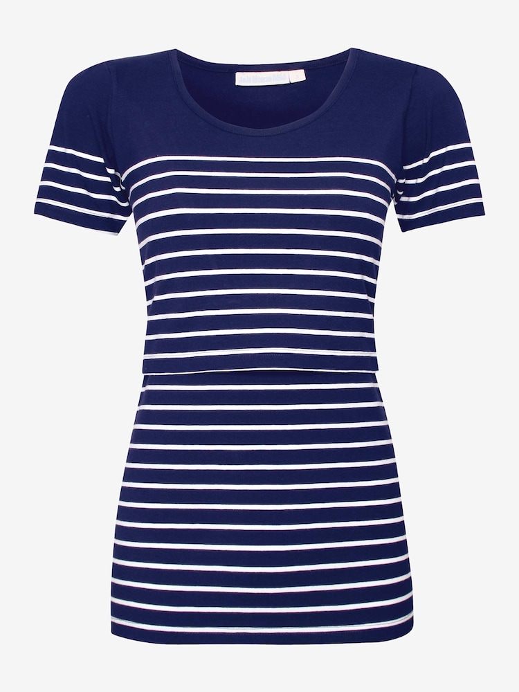JoJo Maman Bébé Navy White Stripe Breton Stripe Nursing T-Shirt - Image 5 of 5