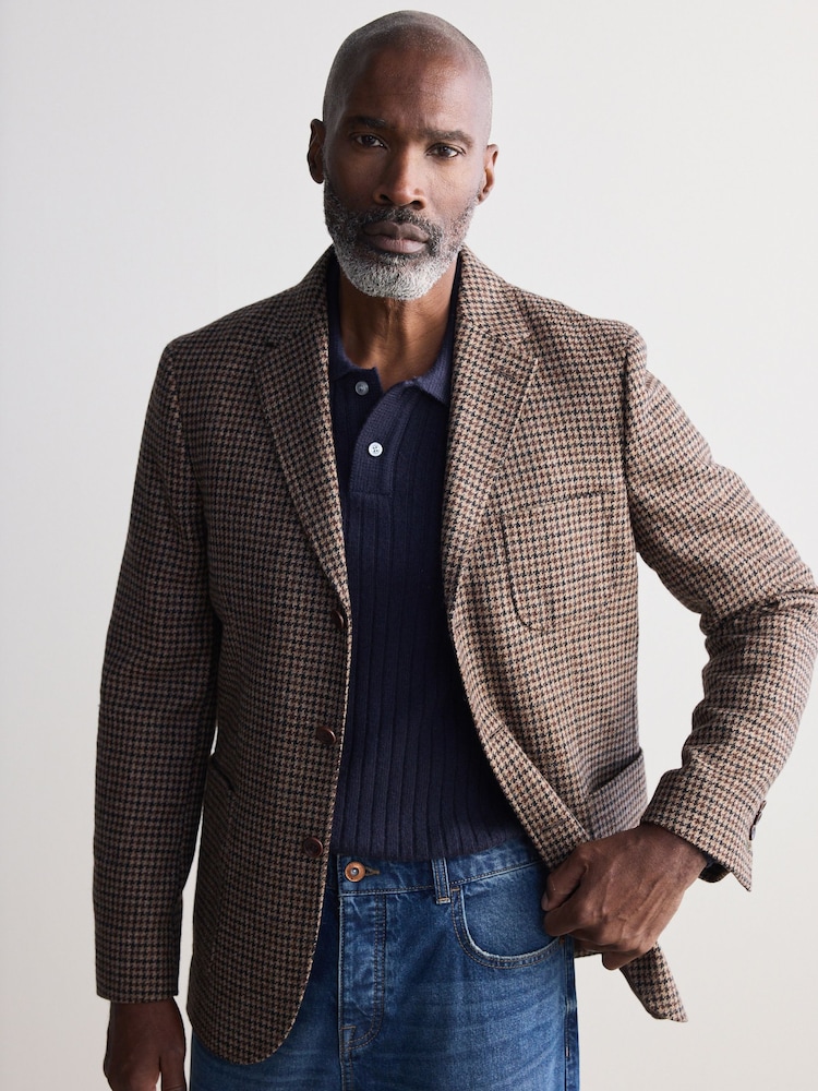 Brown Signature Moon's Wool Dogtooth Blazer - Image 1 of 12