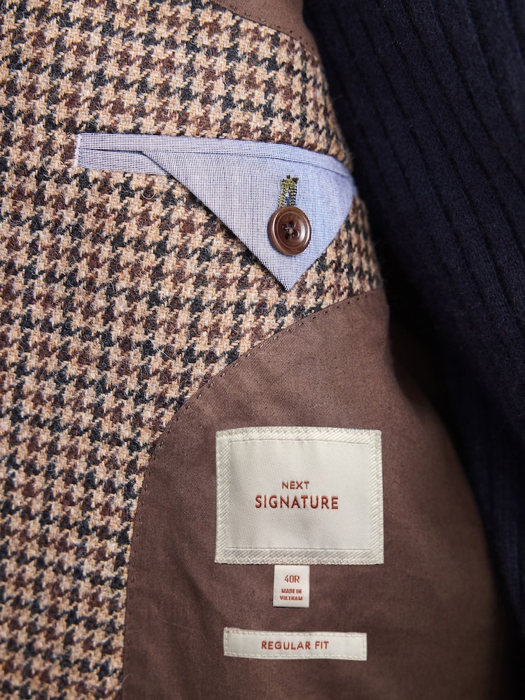 Brun - Blazer Signature Moon's en laine à motif pied-de-poule - Image 8 of 12