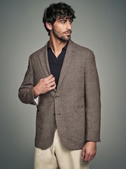Brown Brushed Check Blazer With Wool - Image 1 of 10