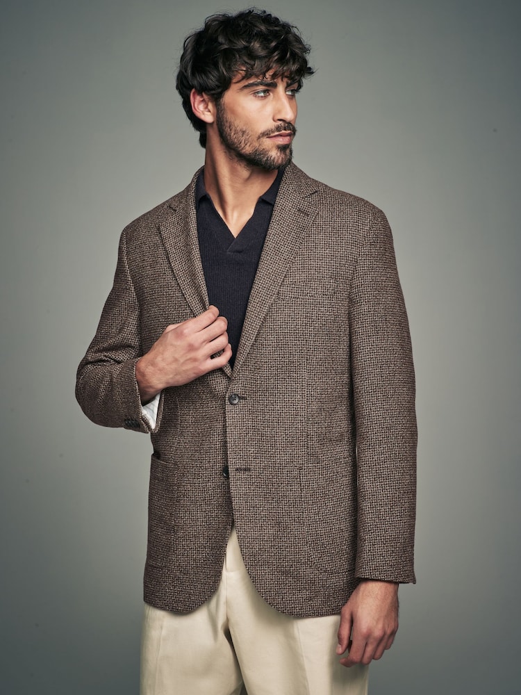 Brown Brushed Check Blazer With Wool - Image 1 of 10