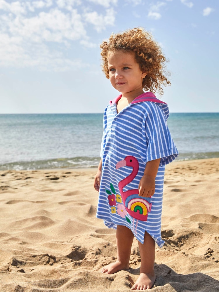 Blau, Flamingo - Jojo Maman Bébé Poncho aus Frottee mit Kapuze - Bild 1 von 5 Blau, Flamingo - Jojo Maman Bébé Poncho aus Frottee mit Kapuze - Bild 1 von 5