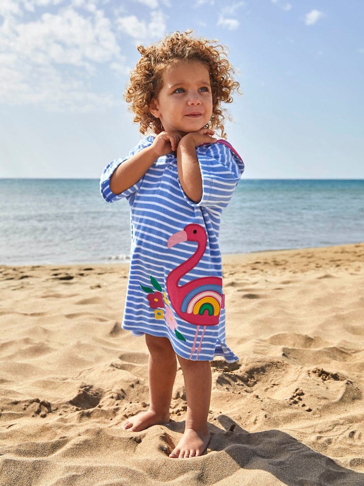 Blau, Flamingo - Jojo Maman Bébé Poncho aus Frottee mit Kapuze - Bild 2 von 5 Blau, Flamingo - Jojo Maman Bébé Poncho aus Frottee mit Kapuze - Bild 2 von 5