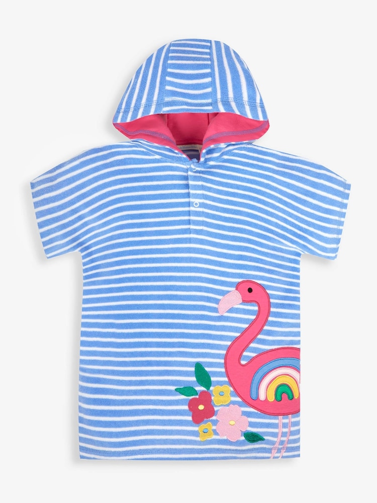Bleu motif flamant rose - Poncho JoJo Maman bébé en tissu éponge À capuche - Image 3 of 5