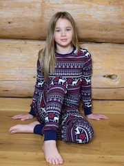 The Little Tailor Blue Cotton Reindeer Fairisle Pattern Christmas Pyjamas - Image 1 of 4