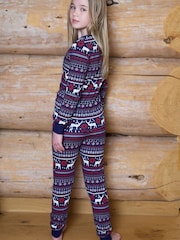 The Little Tailor Blue Cotton Reindeer Fairisle Pattern Christmas Pyjamas - Image 2 of 4