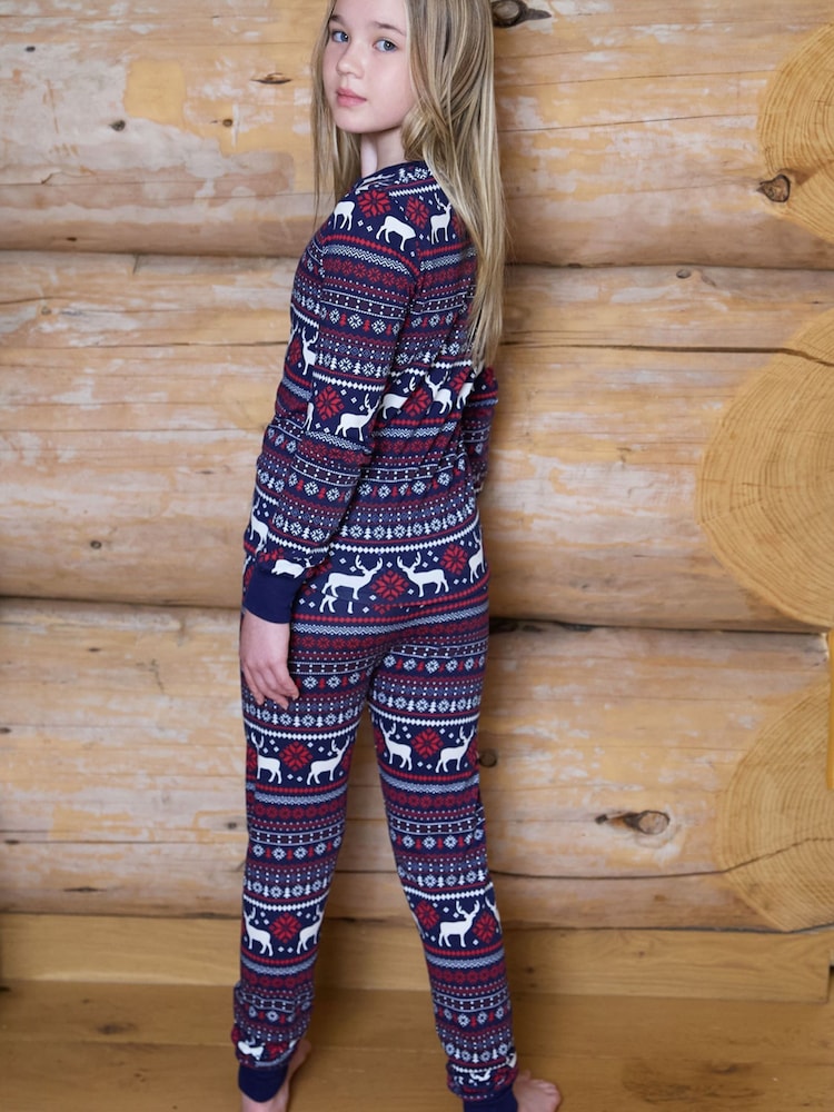 The Little Tailor Blue Cotton Reindeer Fairisle Pattern Christmas Pyjamas - Image 2 of 4