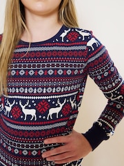 The Little Tailor Blue Cotton Reindeer Fairisle Pattern Christmas Pyjamas - Image 3 of 4