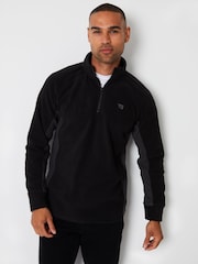 Threadbare Black Contrast Side Panel Quarter Zip Fleece - Image 1 of 4