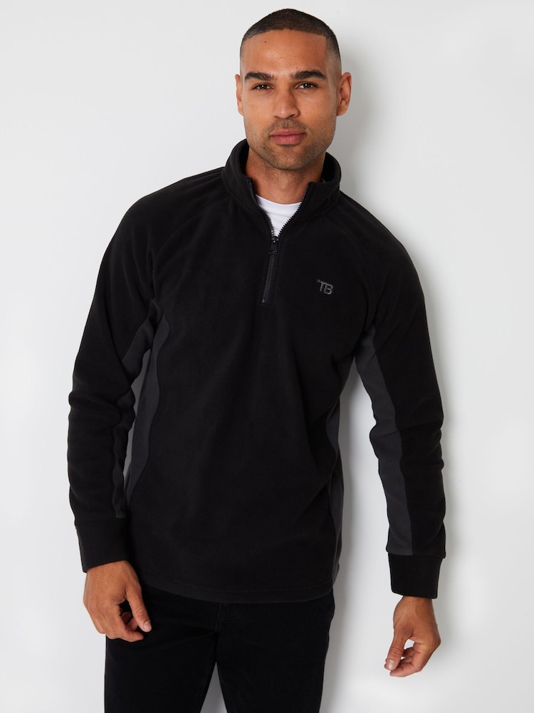Threadbare Black Contrast Side Panel Quarter Zip Fleece - Image 1 of 4
