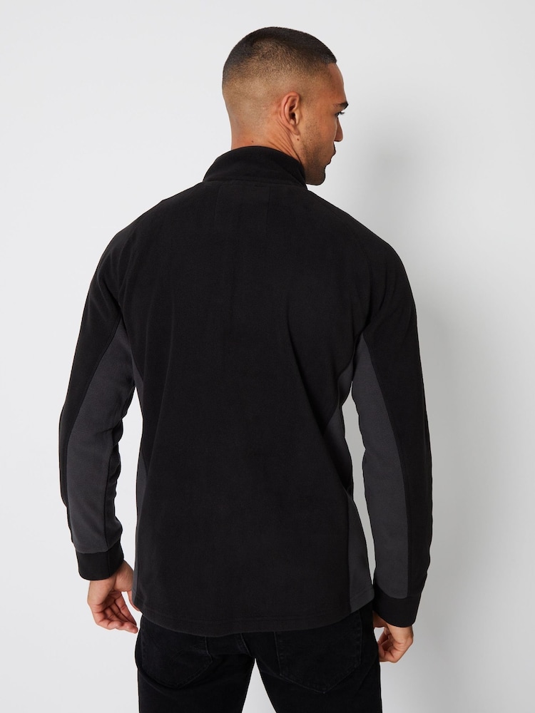 Threadbare Black Contrast Side Panel Quarter Zip Fleece - Image 2 of 4