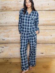 The Little Tailor Blue Checked Flannel Button Through Christmas Pyjamas - Image 1 of 4