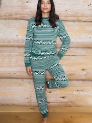 The Little Tailor Green Cotton Reindeer Fairisle Pattern Christmas Pyjamas - Image 2 of 6