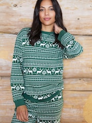 The Little Tailor Green Cotton Reindeer Fairisle Pattern Christmas Pyjamas - Image 3 of 6
