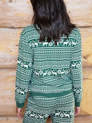 The Little Tailor Green Cotton Reindeer Fairisle Pattern Christmas Pyjamas - Image 4 of 6