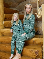 The Little Tailor Green Cotton Reindeer Fairisle Pattern Christmas Pyjamas - Image 5 of 6