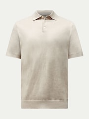 Peckham Rye Natural Textured Rib Short Sleeves Knitted Polo Shirt - Image 1 of 5