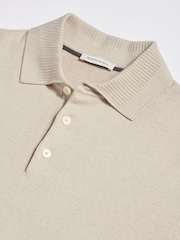 Peckham Rye Natural Textured Rib Short Sleeves Knitted Polo Shirt - Image 3 of 5