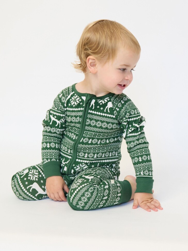 The Little Tailor Red Cotton Reindeer Fairisle Pattern Christmas Onesie